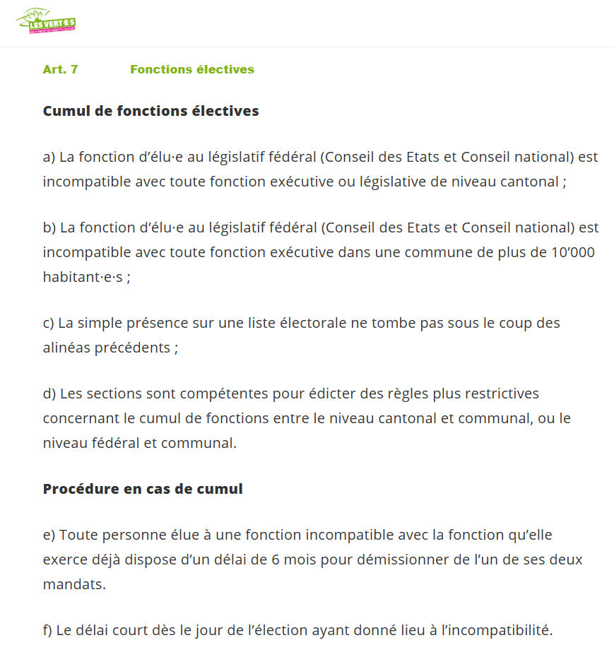 Extrait des statuts des Verts vaudois